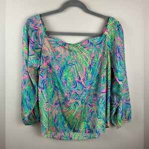 Lilly Pulitzer Adira Silk Off The Shoulder Top Medium Pink Sunset Coco Breeze